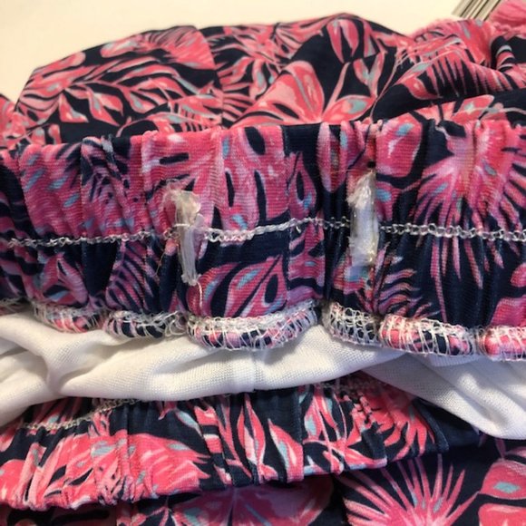 Sz M Simply Southern Turtle PomPom Tassels Lined Navy Blue & Pink Palms Shorts - Picture 9 of 11